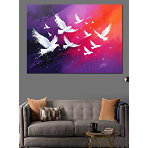Renkli Gökyüzünde Uçan Kuşlar Dekoratif Kanvas - Mdf Ahşap Tablo 50x70 cm