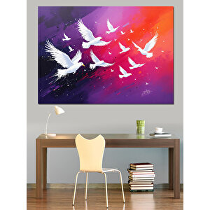 Renkli Gökyüzünde Uçan Kuşlar Dekoratif Kanvas - Mdf Ahşap Tablo 50x70 cm