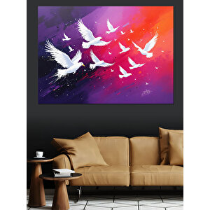 Renkli Gökyüzünde Uçan Kuşlar Dekoratif Kanvas - Mdf Ahşap Tablo