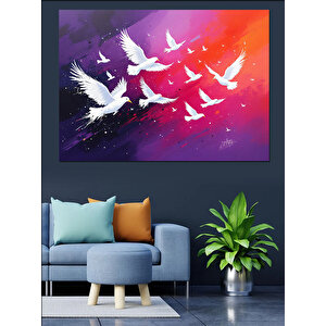 Renkli Gökyüzünde Uçan Kuşlar Dekoratif Kanvas - Mdf Ahşap Tablo