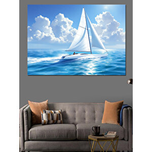 Yelkenli Gökyüzü Mavi Deniz Dekoratif Kanvas - Mdf Ahşap Tablo 70x100 cm