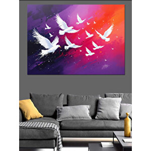 Renkli Gökyüzünde Uçan Kuşlar Dekoratif Kanvas - Mdf Ahşap Tablo 35x50 cm