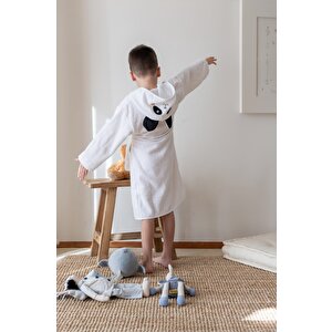 %100 Pamuk Bebek Çocuk Bornozu Kapüşonlu Nakışlı Hayvan Figürlü Bornoz 5-6 Yaş