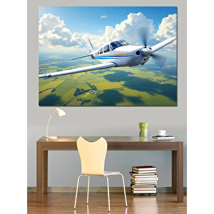 Gökyüzünde Uçan Küçük Uçak Dekoratif Kanvas - Mdf Ahşap Tablo 35x50 cm