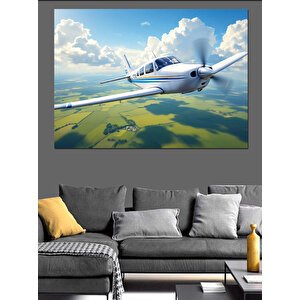 Gökyüzünde Uçan Küçük Uçak Dekoratif Kanvas - Mdf Ahşap Tablo