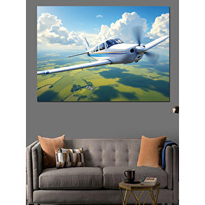 Gökyüzünde Uçan Küçük Uçak Dekoratif Kanvas - Mdf Ahşap Tablo 70x100 cm