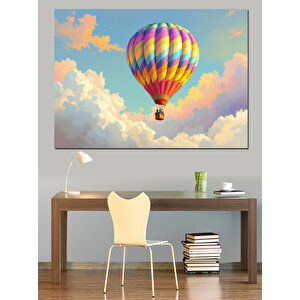 Renkli Balonlu Gökyüzü Sahnesi Dekoratif Kanvas - Mdf Ahşap Tablo 25x35 cm