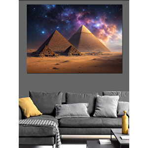 Yıldızlı Gökyüzü Ve Piramitler Dekoratif Kanvas - Mdf Ahşap Tablo 100x140 cm