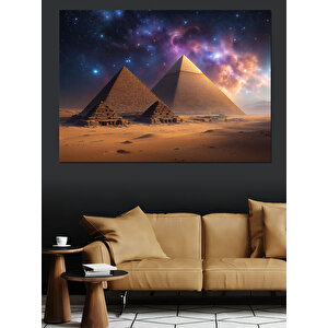 Yıldızlı Gökyüzü Ve Piramitler Dekoratif Kanvas - Mdf Ahşap Tablo 100x140 cm