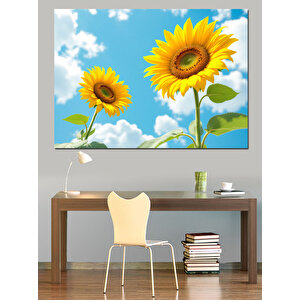 Mavi Gökyüzü Ve Ayçiçekleri Dekoratif Kanvas - Mdf Ahşap Tablo 70x100 cm