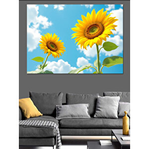 Mavi Gökyüzü Ve Ayçiçekleri Dekoratif Kanvas - Mdf Ahşap Tablo