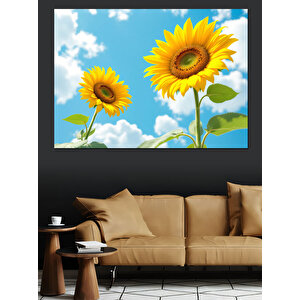 Mavi Gökyüzü Ve Ayçiçekleri Dekoratif Kanvas - Mdf Ahşap Tablo