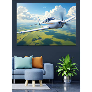 Gökyüzünde Uçan Küçük Uçak Dekoratif Kanvas - Mdf Ahşap Tablo 100x140 cm