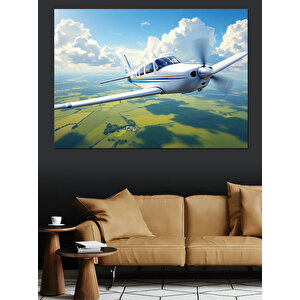Gökyüzünde Uçan Küçük Uçak Dekoratif Kanvas - Mdf Ahşap Tablo