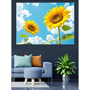 Mavi Gökyüzü Ve Ayçiçekleri Dekoratif Kanvas - Mdf Ahşap Tablo 25x35 cm