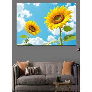 Mavi Gökyüzü Ve Ayçiçekleri Dekoratif Kanvas - Mdf Ahşap Tablo 25x35 cm