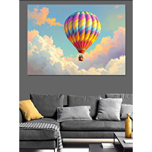 Renkli Balonlu Gökyüzü Sahnesi Dekoratif Kanvas - Mdf Ahşap Tablo 70x100 cm