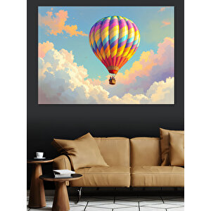 Renkli Balonlu Gökyüzü Sahnesi Dekoratif Kanvas - Mdf Ahşap Tablo