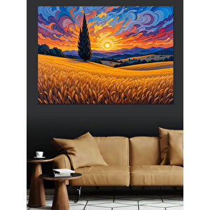 Turuncu Tarlada Fırtınalı Gökyüzü Dekoratif Kanvas - Mdf Ahşap Tablo