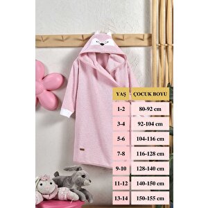 %100 Pamuk Bebek Çocuk Bornozu Kapüşonlu Nakışlı Hayvan Figürlü Bornoz 11-12 Yaş