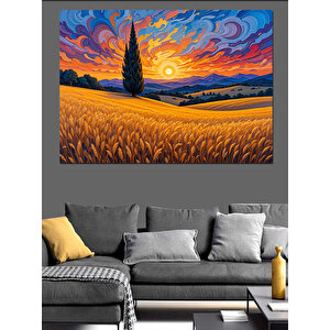 Turuncu Tarlada Fırtınalı Gökyüzü Dekoratif Kanvas - Mdf Ahşap Tablo