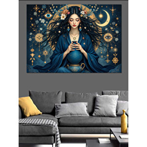 Gökyüzü Desenli Büyücü Kadın Dekoratif Kanvas - Mdf Ahşap Tablo 70x100 cm