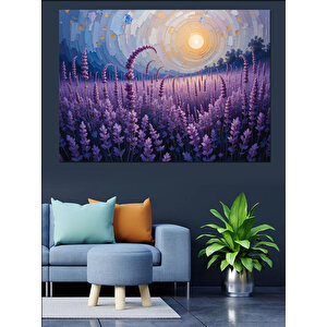 Lavanta Tarlası Güneşli Gökyüzü Dekoratif Kanvas - Mdf Ahşap Tablo