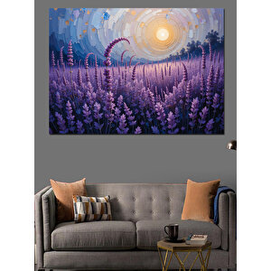 Lavanta Tarlası Güneşli Gökyüzü Dekoratif Kanvas - Mdf Ahşap Tablo