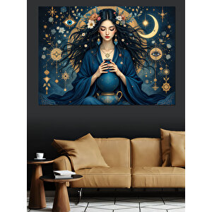 Gökyüzü Desenli Büyücü Kadın Dekoratif Kanvas - Mdf Ahşap Tablo 100x140 cm