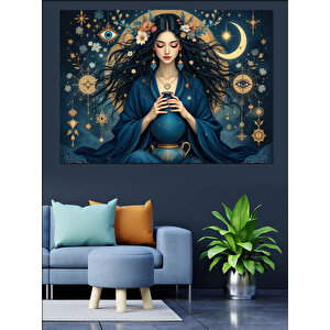 Gökyüzü Desenli Büyücü Kadın Dekoratif Kanvas - Mdf Ahşap Tablo 100x140 cm