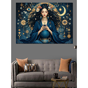 Gökyüzü Desenli Büyücü Kadın Dekoratif Kanvas - Mdf Ahşap Tablo