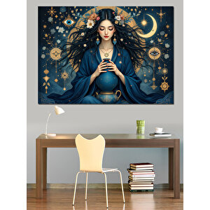 Gökyüzü Desenli Büyücü Kadın Dekoratif Kanvas - Mdf Ahşap Tablo