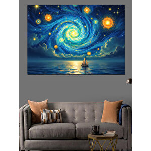 Girdaplı Gökyüzü Ve Yelkenli Dekoratif Kanvas - Mdf Ahşap Tablo 100x140 cm