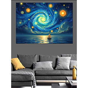 Girdaplı Gökyüzü Ve Yelkenli Dekoratif Kanvas - Mdf Ahşap Tablo 100x140 cm