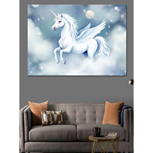 Gökyüzünde Beyaz Unicorn Dekoratif Kanvas - Mdf Ahşap Tablo 70x100 cm