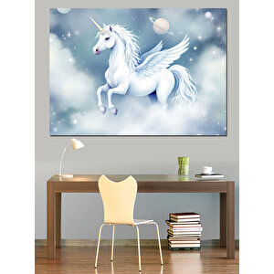 Gökyüzünde Beyaz Unicorn Dekoratif Kanvas - Mdf Ahşap Tablo 70x100 cm