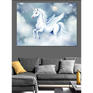 Gökyüzünde Beyaz Unicorn Dekoratif Kanvas - Mdf Ahşap Tablo