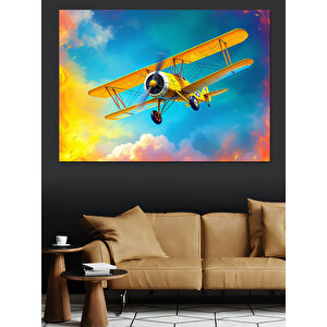 Gökyüzünde Sarı Uçak Dekoratif Kanvas - Mdf Ahşap Tablo 100x140 cm