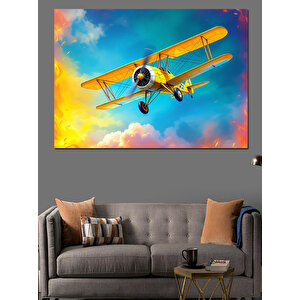 Gökyüzünde Sarı Uçak Dekoratif Kanvas - Mdf Ahşap Tablo 100x140 cm