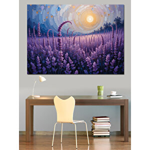 Lavanta Tarlası Güneşli Gökyüzü Dekoratif Kanvas - Mdf Ahşap Tablo 100x140 cm