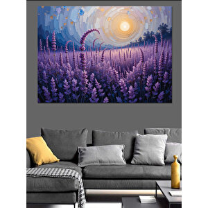 Lavanta Tarlası Güneşli Gökyüzü Dekoratif Kanvas - Mdf Ahşap Tablo 100x140 cm