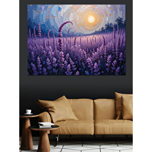 Lavanta Tarlası Güneşli Gökyüzü Dekoratif Kanvas - Mdf Ahşap Tablo 100x140 cm