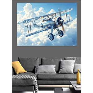 Bulutlu Gökyüzü Uçağı Dekoratif Kanvas - Mdf Ahşap Tablo 100x140 cm