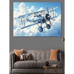 Bulutlu Gökyüzü Uçağı Dekoratif Kanvas - Mdf Ahşap Tablo