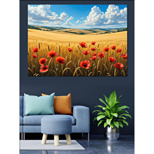 Gelincik Tarlası Mavi Gökyüzü Dekoratif Kanvas - Mdf Ahşap Tablo 35x50 cm