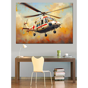 Kurtarma Helikopteri Gökyüzü Manzarası Dekoratif Kanvas - Mdf Ahşap Tablo 100x140 cm