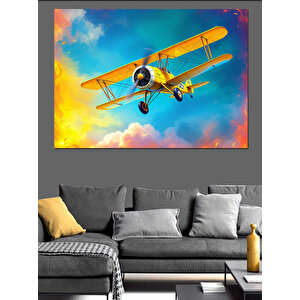 Gökyüzünde Sarı Uçak Dekoratif Kanvas - Mdf Ahşap Tablo