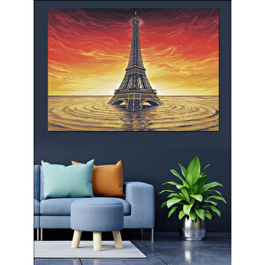 Turuncu Gökyüzü Ve Eyfel Kulesi Dekoratif Kanvas - Mdf Ahşap Tablo 70x100 cm