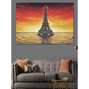 Turuncu Gökyüzü Ve Eyfel Kulesi Dekoratif Kanvas - Mdf Ahşap Tablo 70x100 cm