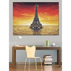 Turuncu Gökyüzü Ve Eyfel Kulesi Dekoratif Kanvas - Mdf Ahşap Tablo 70x100 cm